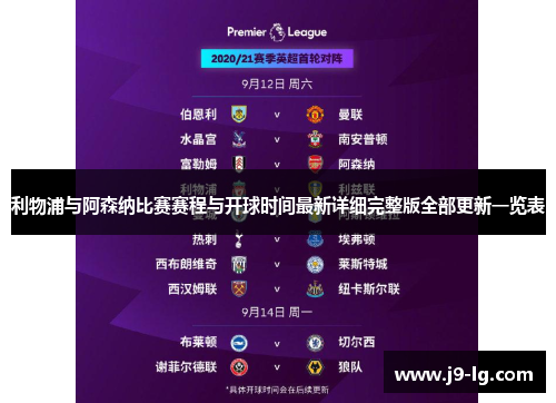 利物浦与阿森纳比赛赛程与开球时间最新详细完整版全部更新一览表